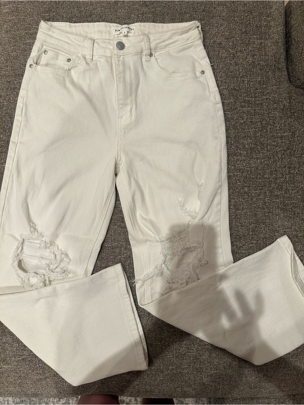 Almost Famous White Straight-Leg Distressed Jeans